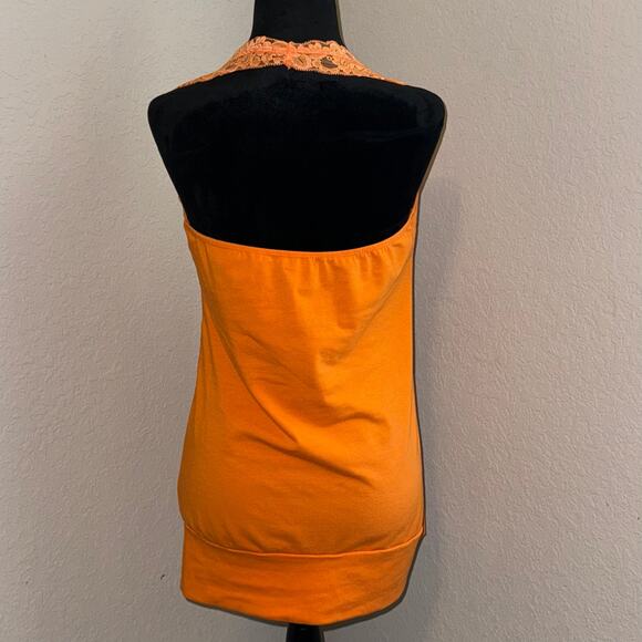 Y2K Wildcat Halter Dress Neon Orange Women's Size M/L Lace Trim Boho Preppy - Picture 3 of 7